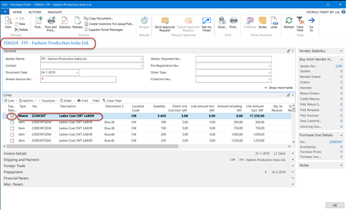 Purchase order - labor costs