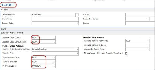 Transfer order - raw materials