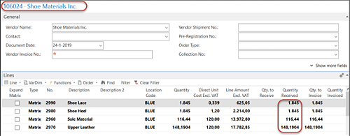 Receipt of raw materials
