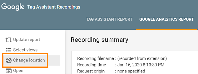 Change location in the report
