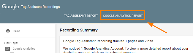 Go to Google Analytics Report