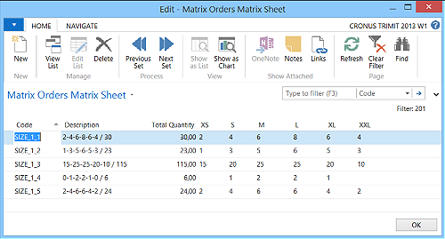 Example of a matrix sheet